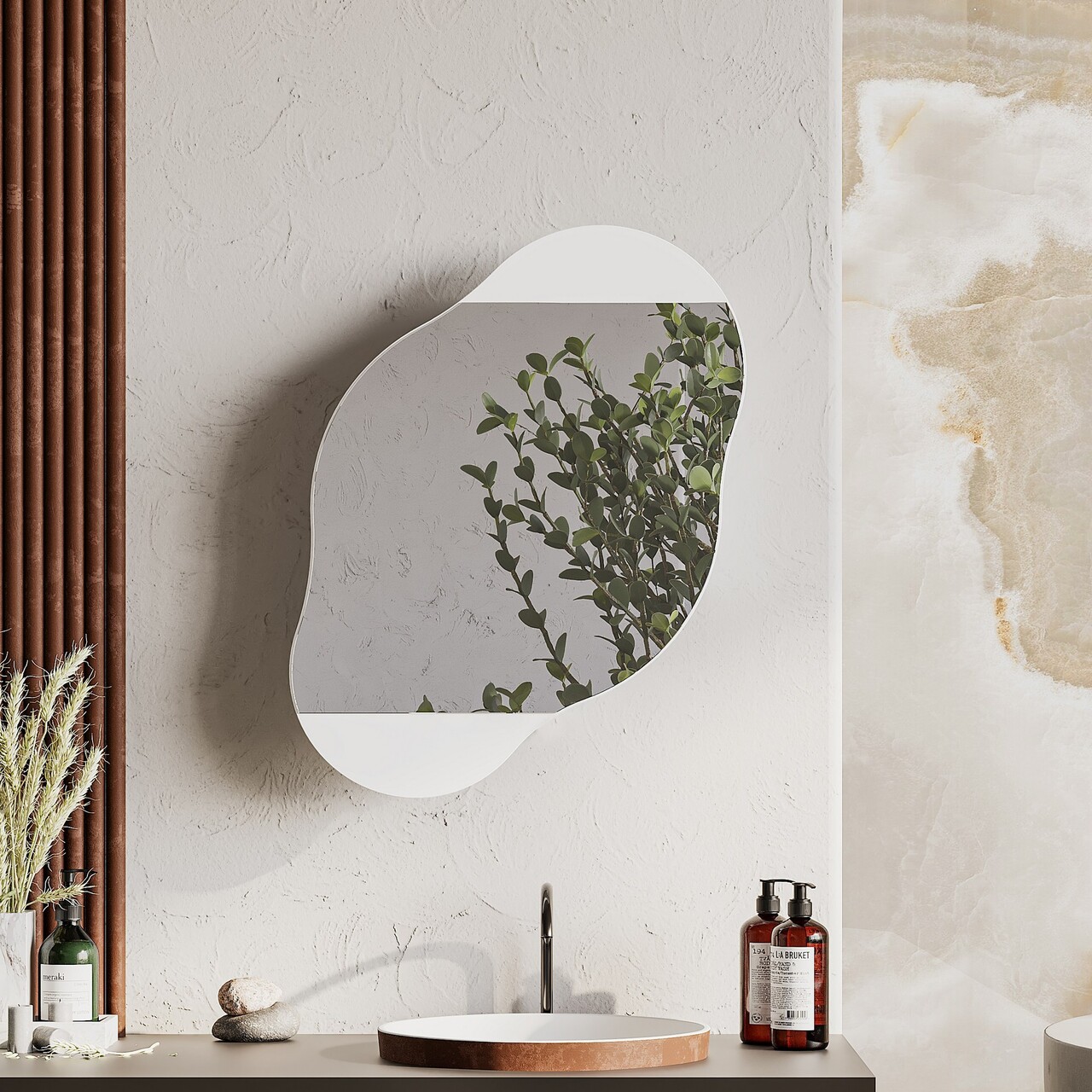 Dulap de baie, Hanah Home, Cloud Storage Bathroom Wall Mirror, 60x75x13 cm, Alb - imagine 7